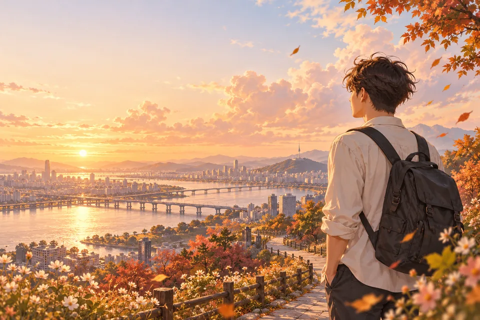 노을 진 도시를 바라보는 청년 — 프로젝트 콘셉트 아트